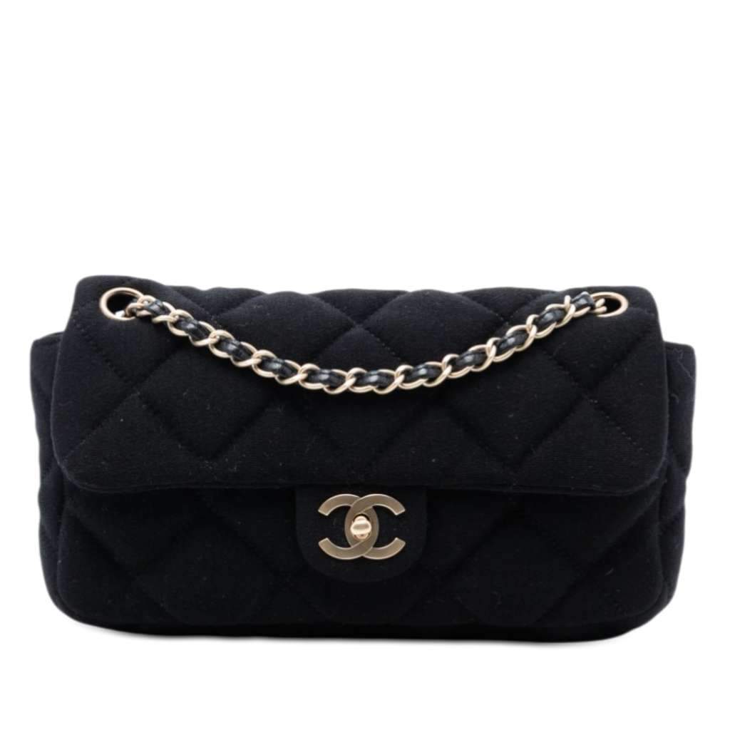 Chanel CC Quilted Jersey East West Flap Black Cotton Very good condition - Front View