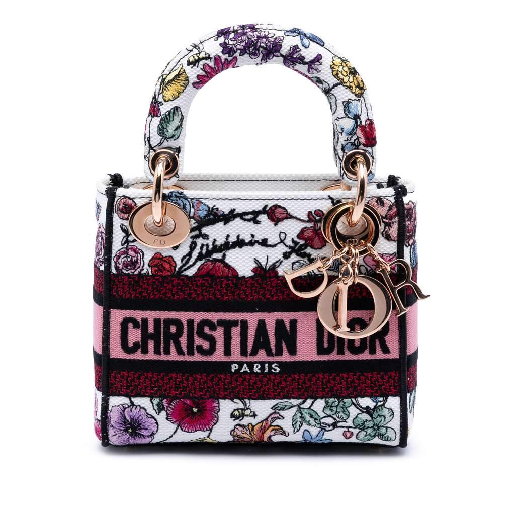 Dior Mini Embroidered Canvas Florilegio Lady D Lite White Canvas Very good - Front View