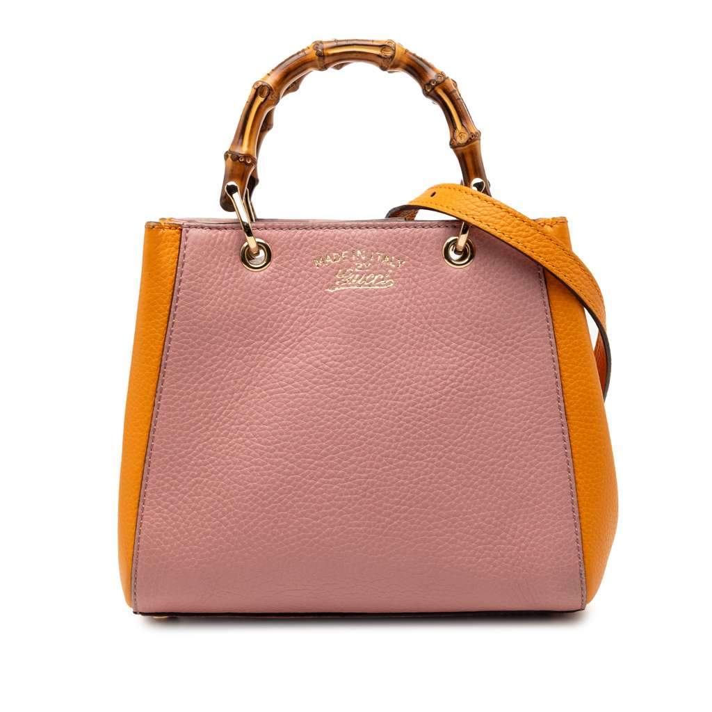 Gucci Mini Bicolor Calfskin Bamboo Shopper Satchel Pink Leather Very good - Front View