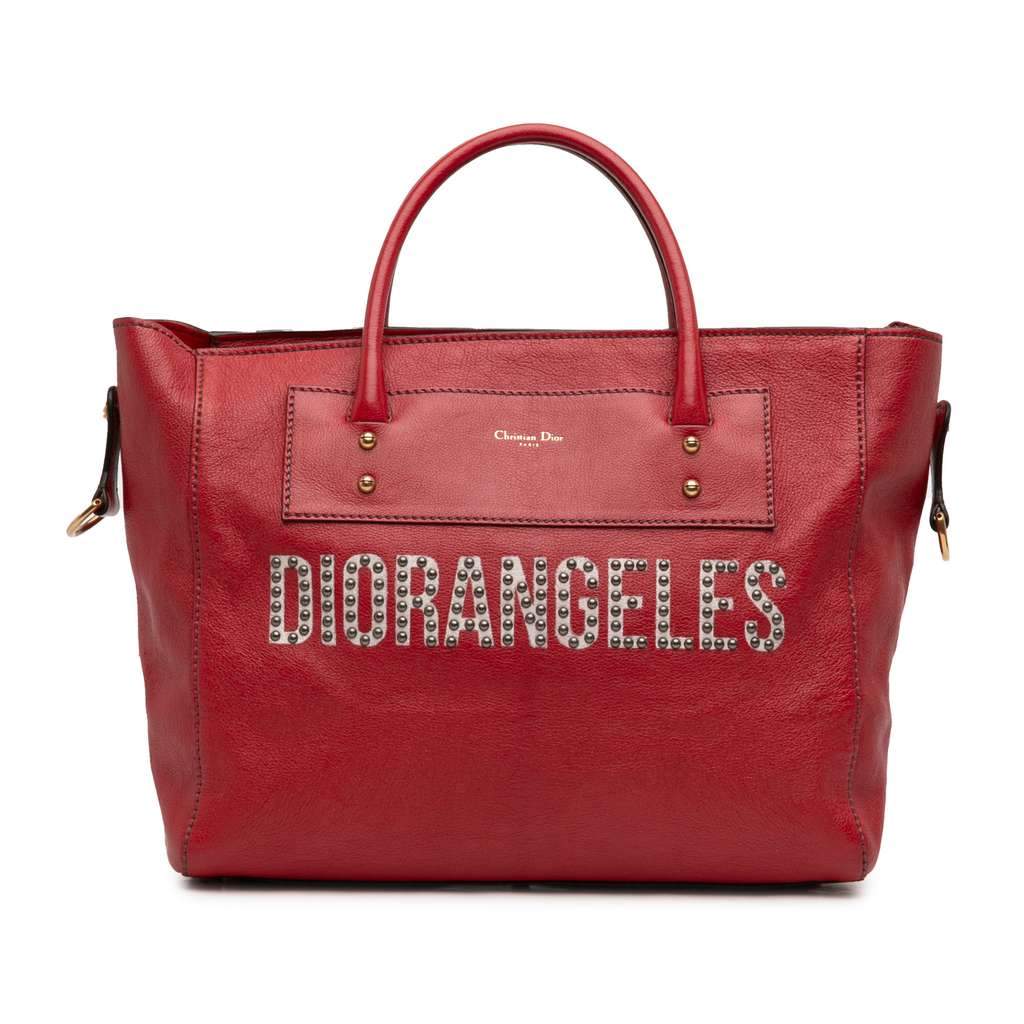 Dior Studded Goatskin Diorangeles Convertible Tote Red Leather Very good - Front View
