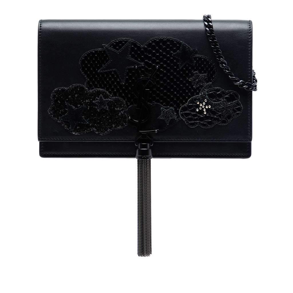 Saint Laurent Calfskin Cloud Star Applique Classic Monogram Kate Tassel Wallet on Chain Black Leather Very good - Front View