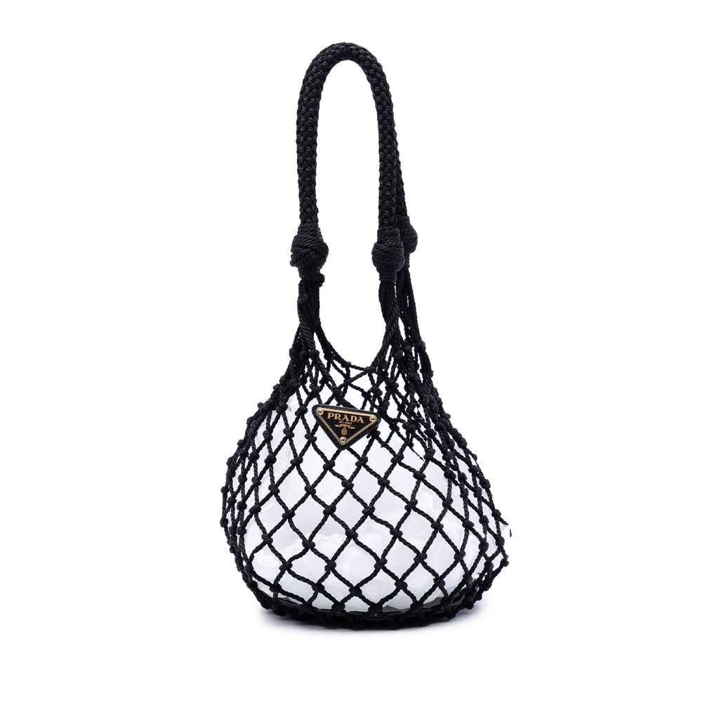 Prada Mesh and Leather Bucket Bag Black Polyester Very good - Front View