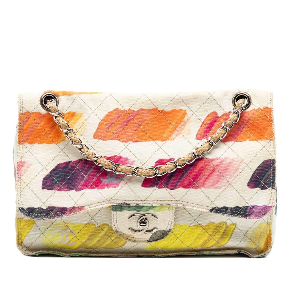 Chanel Jumbo Classic Canvas Colorama Single Flap White Canvas Very good condition - Front View