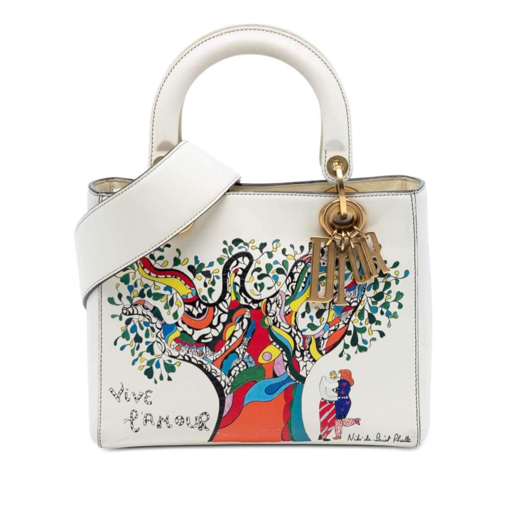 Dior Niki de Saint Phalle Medium Calfskin Vive L amour Lady Dior White Leather Very good - Front View