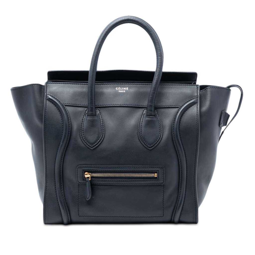Celine Mini Leather Luggage Tote Blue Leather Very good condition - Front View