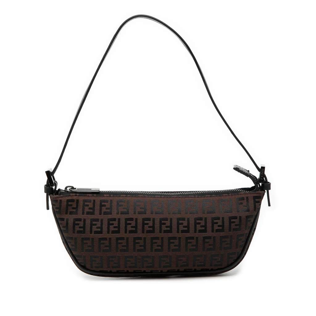 Fendi Zucchino Canvas Half Moon Pochette Brown Canvas Very good - Front View