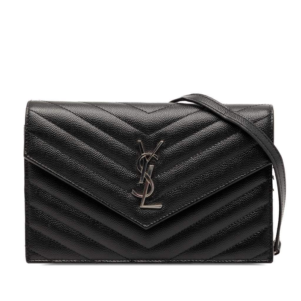 Saint Laurent Grain De Poudre Cassandre Envelope Chain Wallet Black Leather Very good condition - Front View
