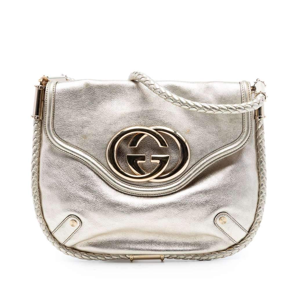 Gucci Medium Metallic Calfskin Britt Tassel Flap Shoulder Bag Gold Leather Very good - Front View