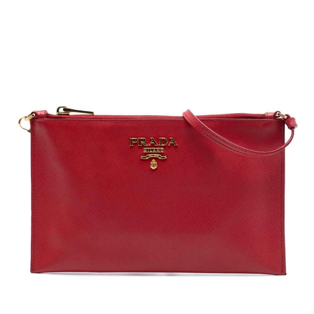 Prada Saffiano Shoulder Bag Red Leather Very good condition - Front View