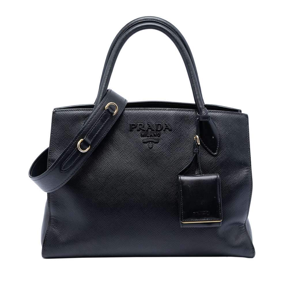 Prada Saffiano Cuir Monochrome Satchel Black Leather Very good - Front View