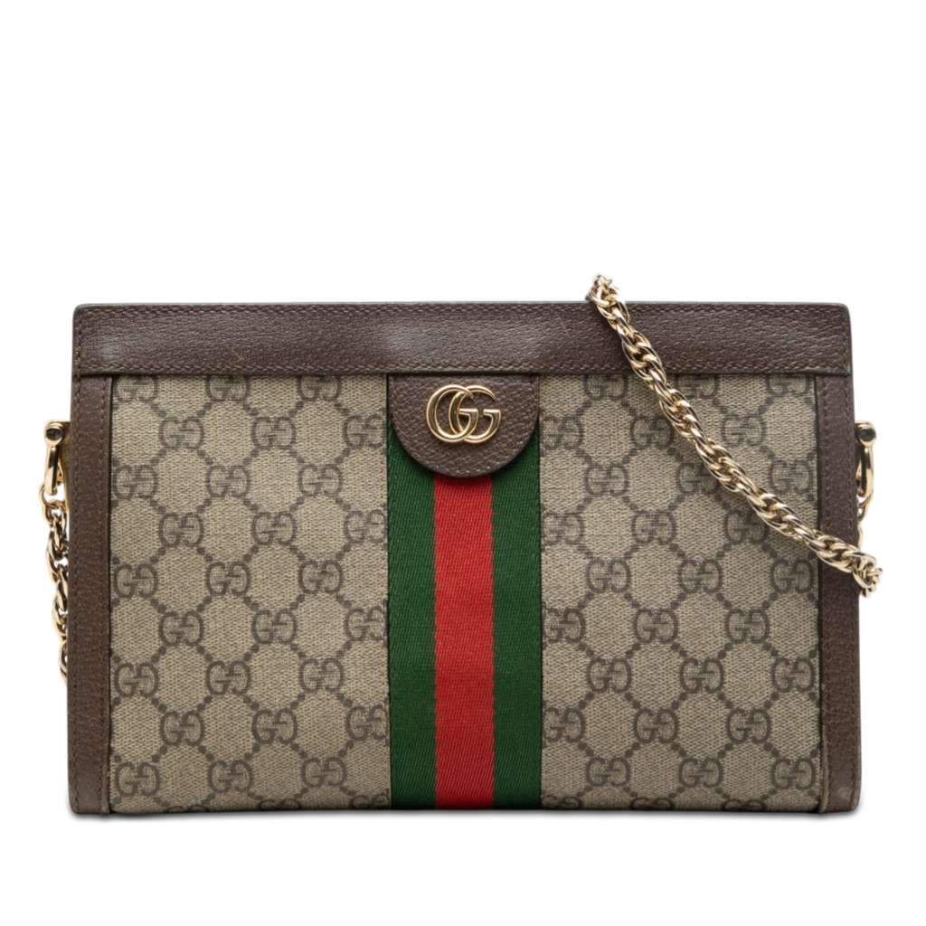 Gucci Small GG Supreme Web Ophidia Chain Crossbody Beige Canvas Very good condition - Front View
