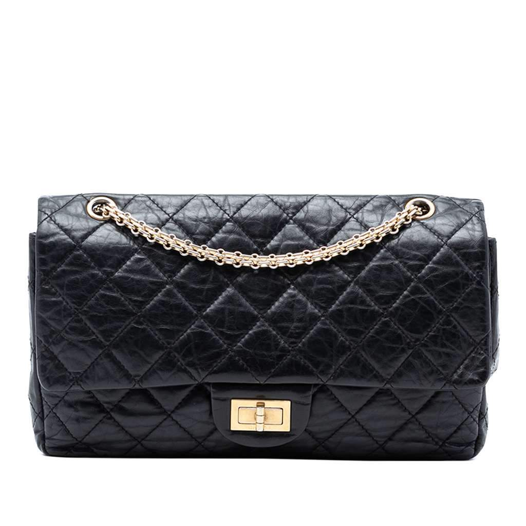 Chanel Quilted Aged Calfskin Reissue 2.55 Double Flap 227 Black Leather Very good condition - Front View