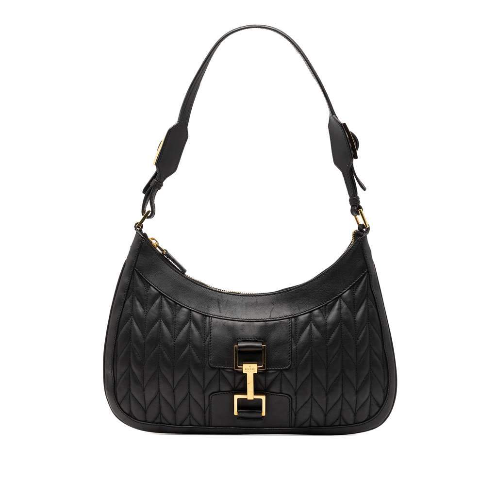 Gucci Quilted Calfskin Jackie Shoulder Bag Black Leather Very good condition - Front View