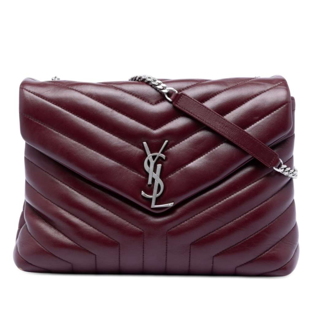 Saint Laurent Medium Matelasse Calfskin Monogram LouLou Shoulder Bag Red Leather Very good condition - Front View