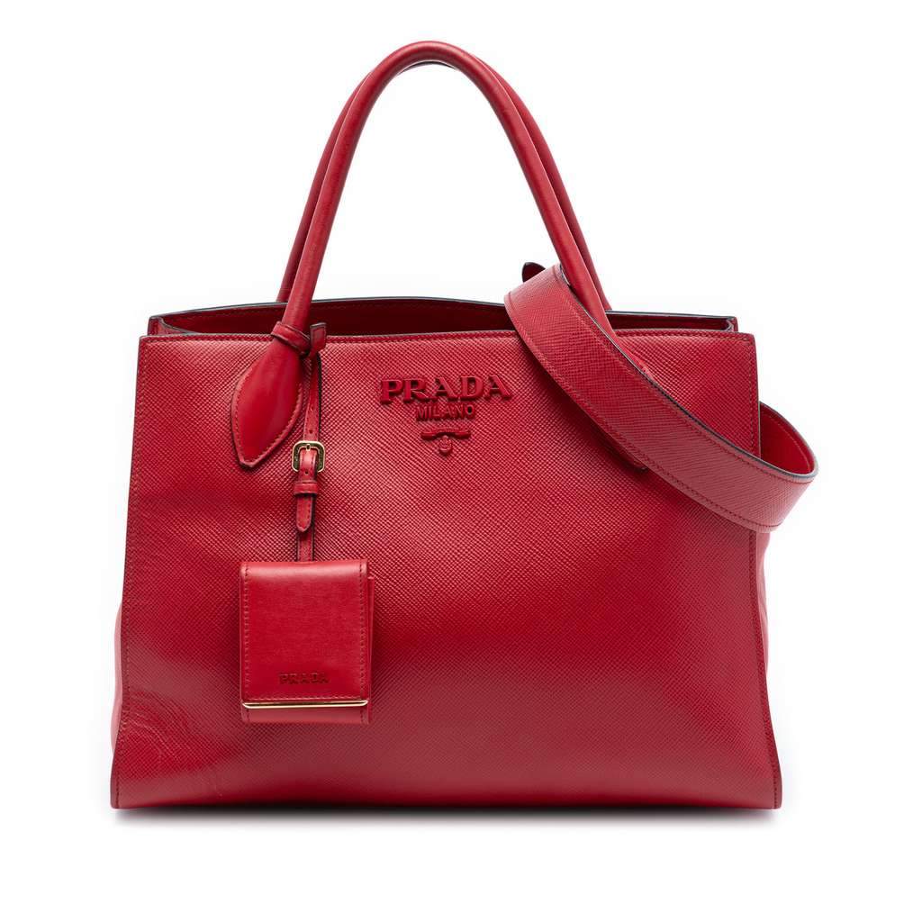 Prada Medium Saffiano Cuir Monochrome Top Handle Tote Red Leather Good - Front View