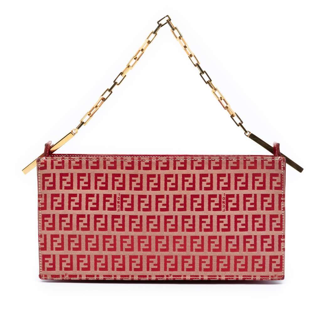 Fendi Zucchino Canvas Handbag Red Canvas Very good - Front View
