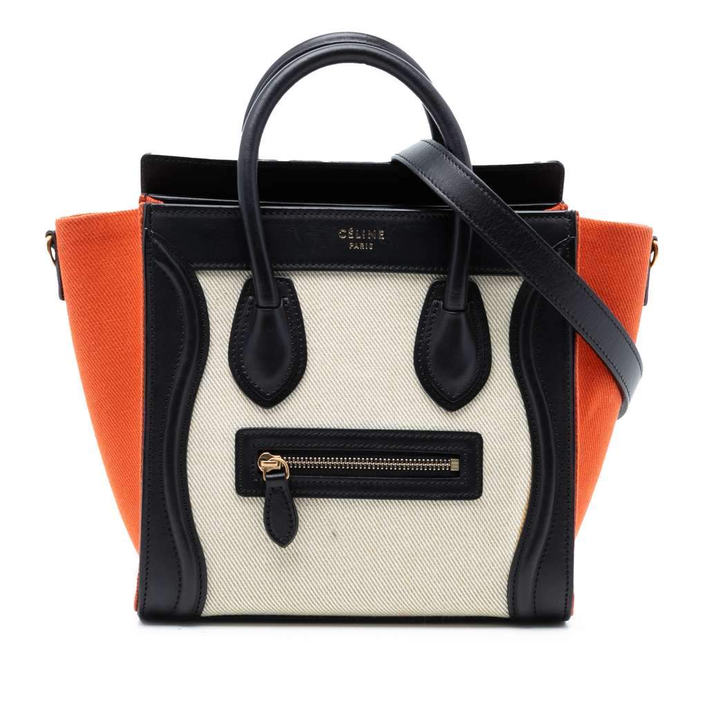 Celine Nano Tricolor Canvas and Leather Luggage Tote Brown Canvas Very good condition - Front View