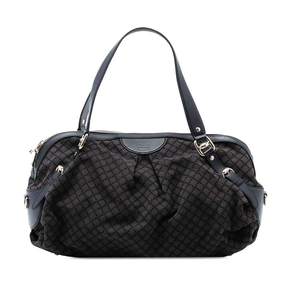 Gucci Diamante Canvas Bridle Satchel Grey Canvas Very good condition - Front View