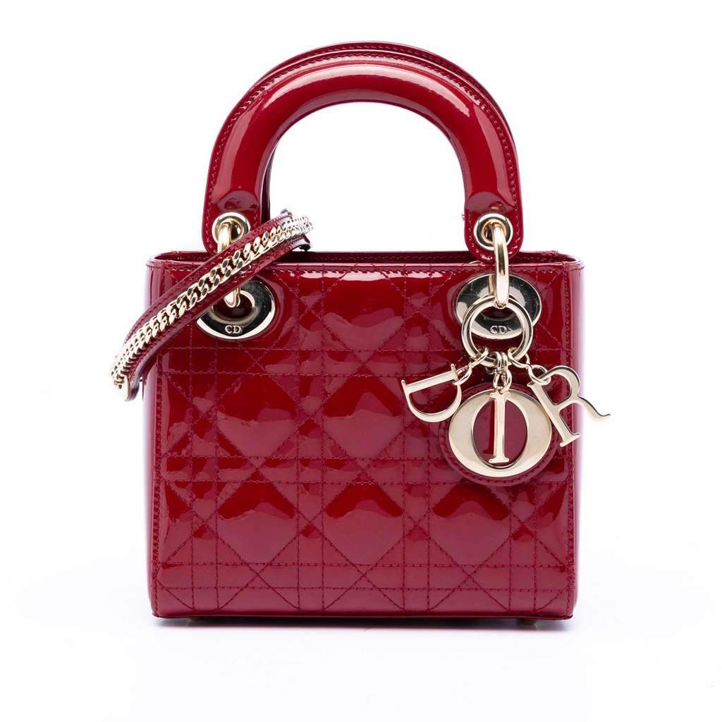 Dior Mini Patent Cannage Lady Dior Red Leather Very good condition - Front View