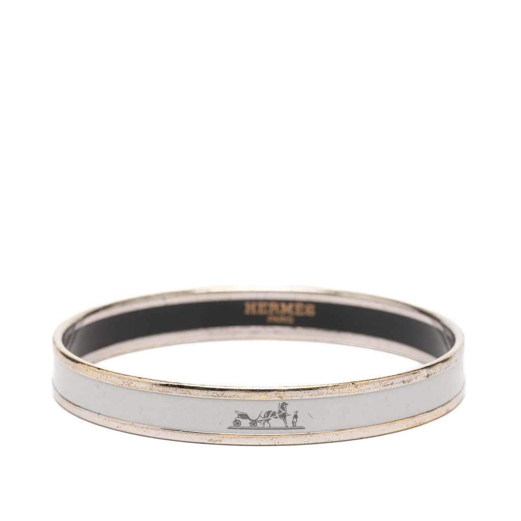 Hermès Narrow Caleche Enamel Bangle 70 White Very good - Front View