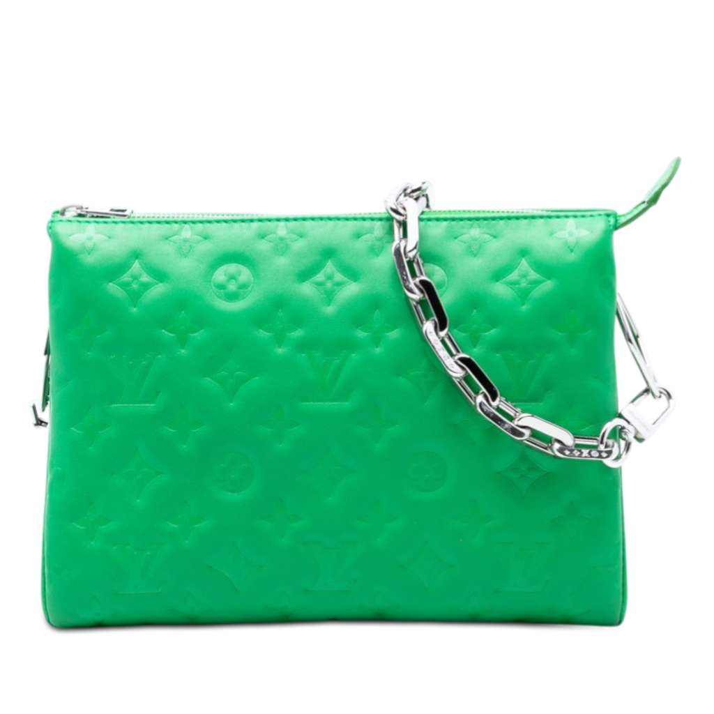 Louis Vuitton Monogram Embossed Puffy Lambskin Coussin PM Green Leather Very good - Front View