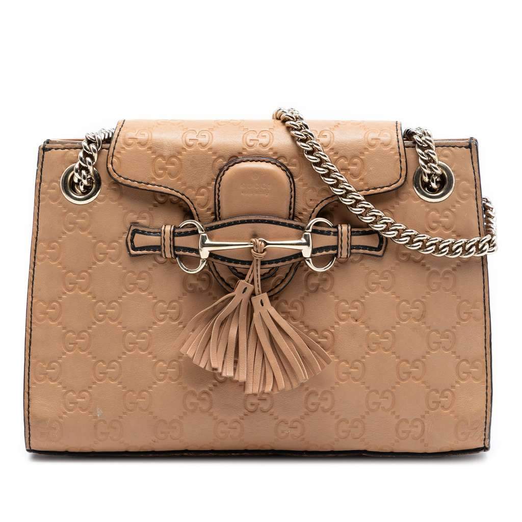Gucci Small Guccissima Emily Shoulder Bag Beige Leather Good - Front View