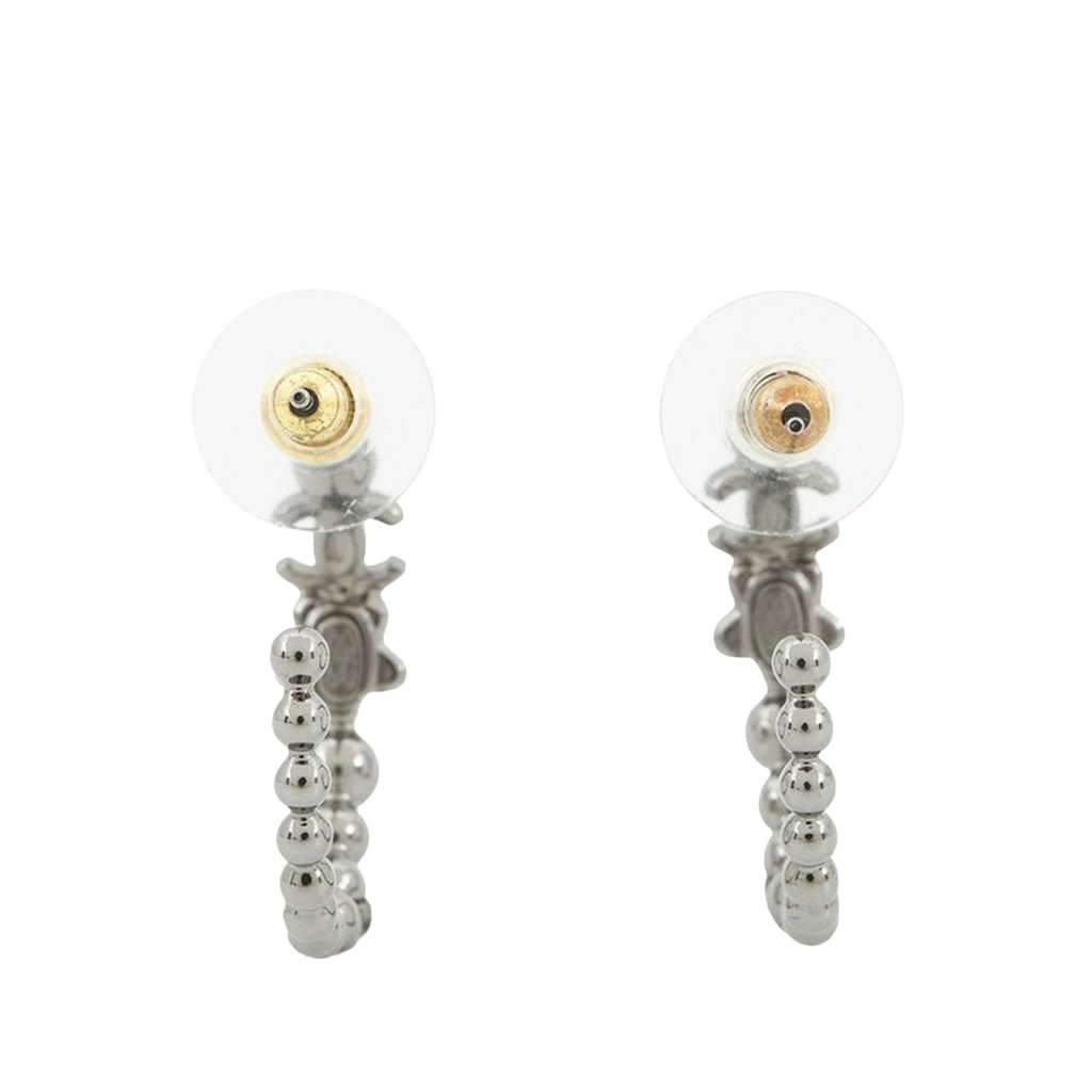 Chanel CC Silver Plated Crystal Star Push Back Earrings Silver Metal Very good - Front View