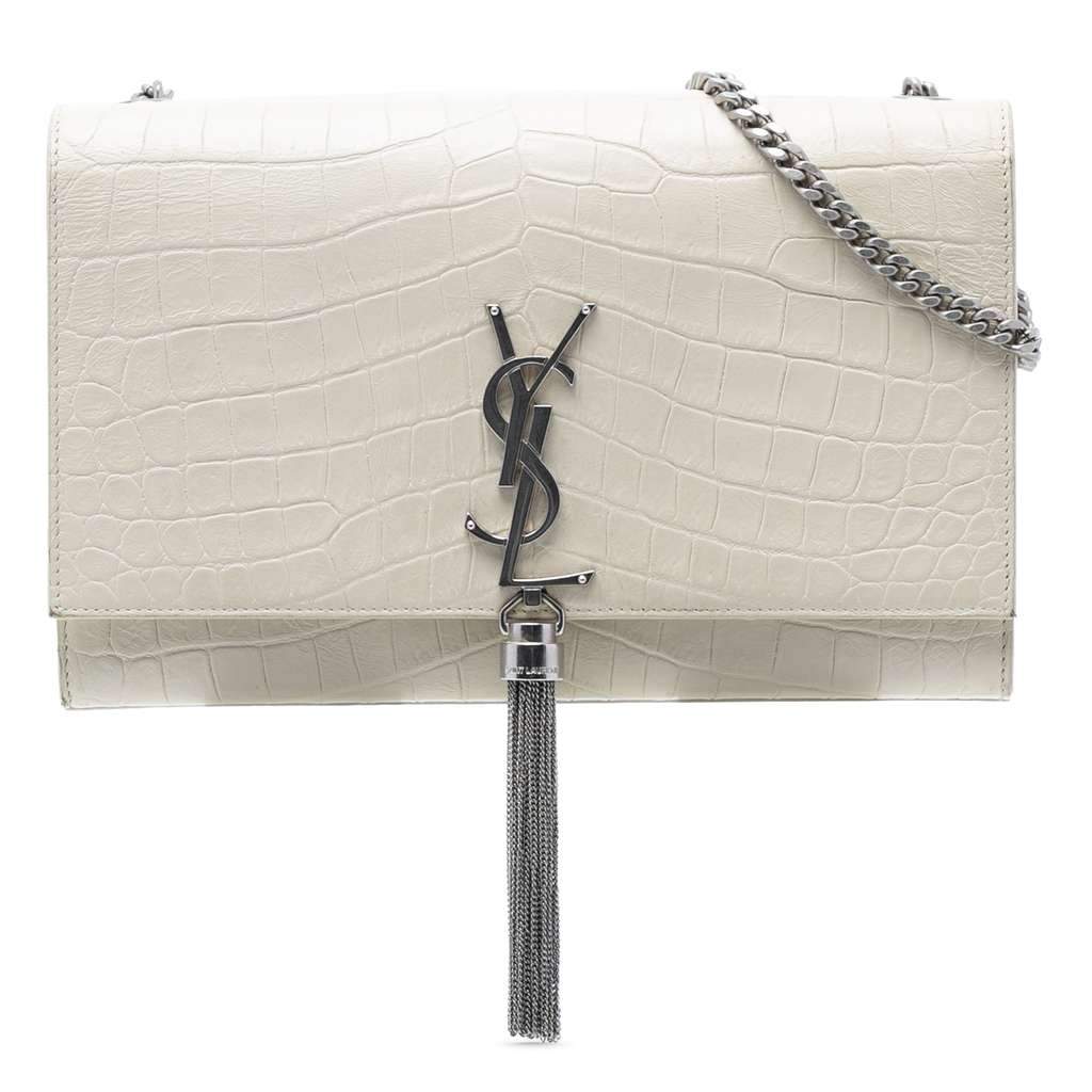 Saint Laurent Medium Croc Embossed Leather Monogram Kate Tassel Crossbody White Leather Very good - Front View