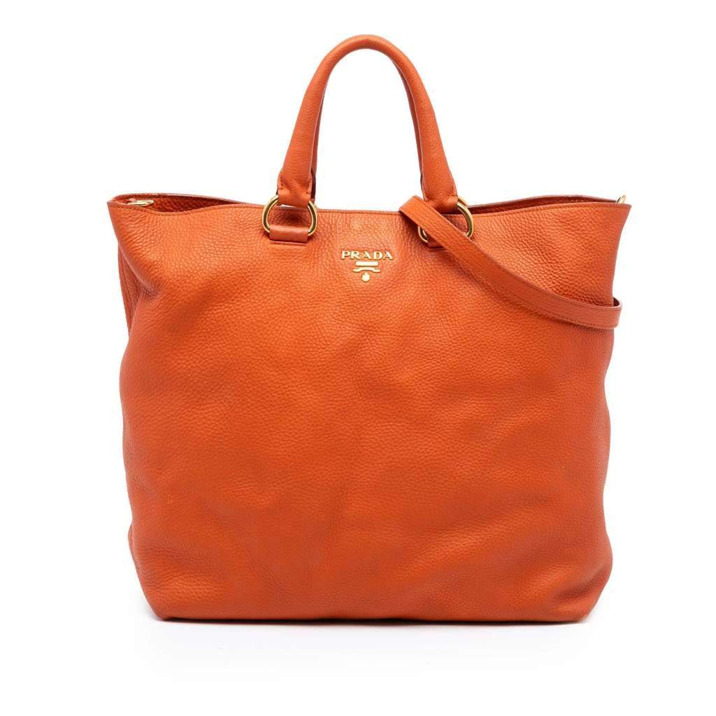 Prada Vitello Daino Open Convertible Tote Orange Leather Good condition - Front View