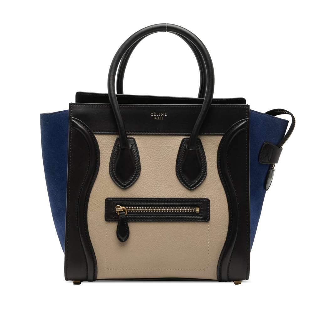 Celine Micro Tricolor Calfskin and Suede Luggage Tote Beige Leather Very good - Front View