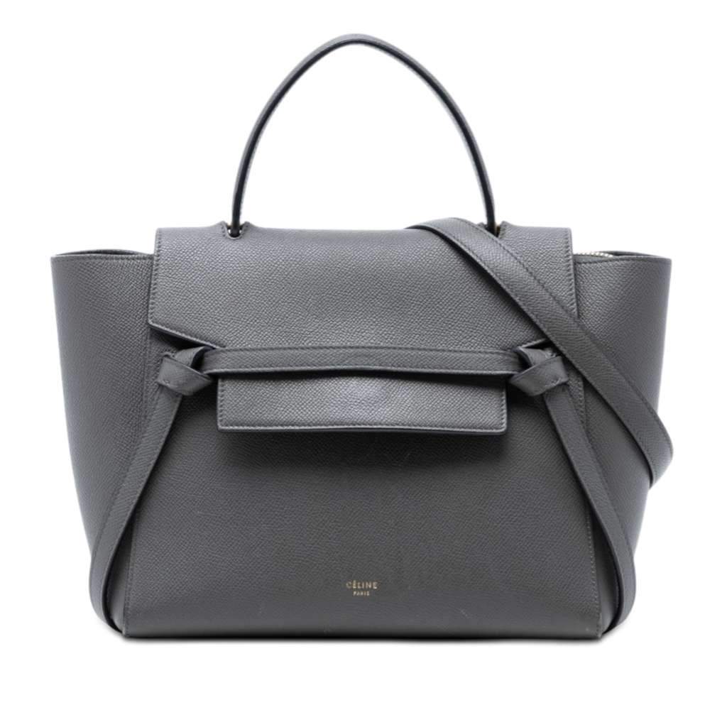 Celine Micro Grained Calfskin Belt Bag Grey Leather Very good - Front View