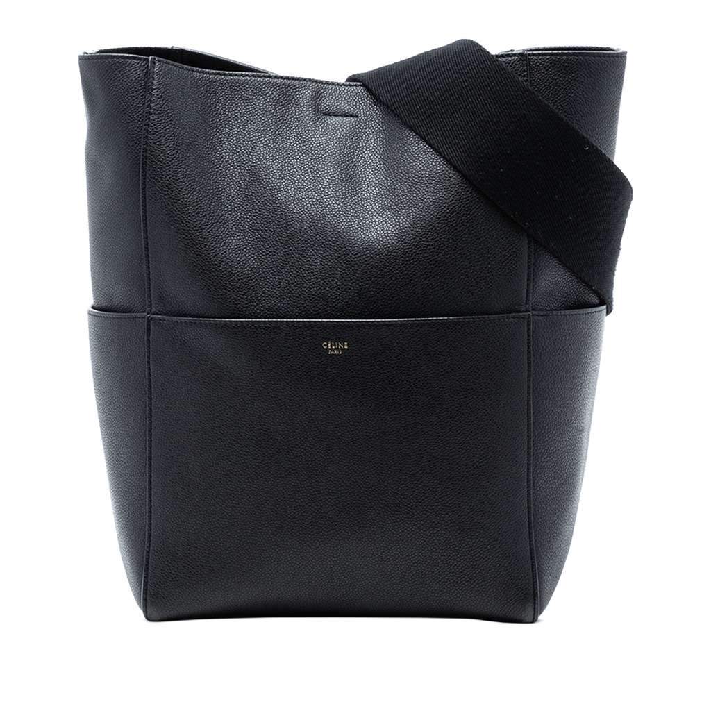 Celine Medium Leather Seau Sangle Bucket Bag Black Leather Very good condition - Front View