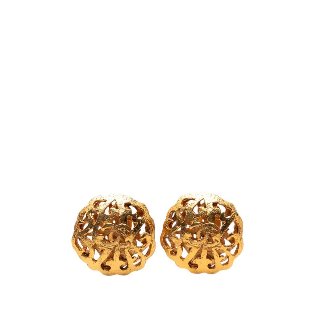Chanel CC Gold Plated Clip on Earrings Gold Metal Very good - Front View