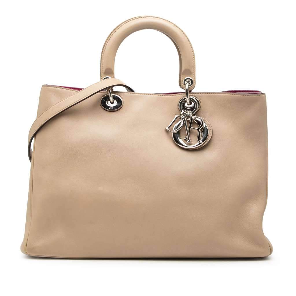 Dior Large Leather Diorissimo Satchel Beige Leather Good - Front View