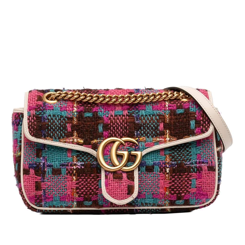 Gucci Medium GG Marmont Tweed Shoulder Bag Pink Tweed Very good - Front View
