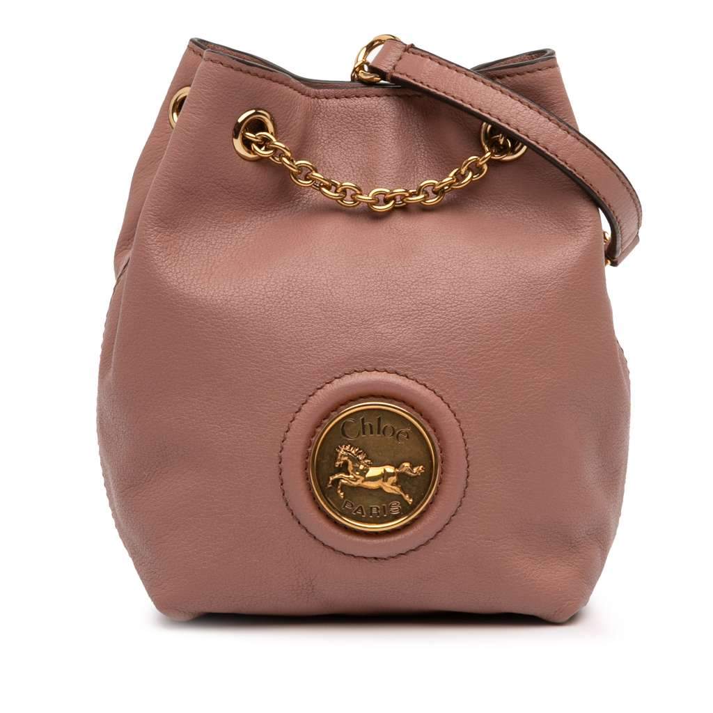 Chloé Mini Buffalo Leather Horse Medal Bucket Bag Pink Leather Never worn - Front View