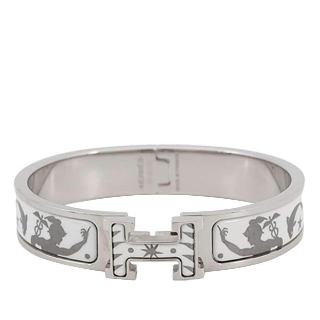 Hermès Narrow Enamel Sous le Charme d Orphee Clic H Bracelet PM Silver Very good - Front View