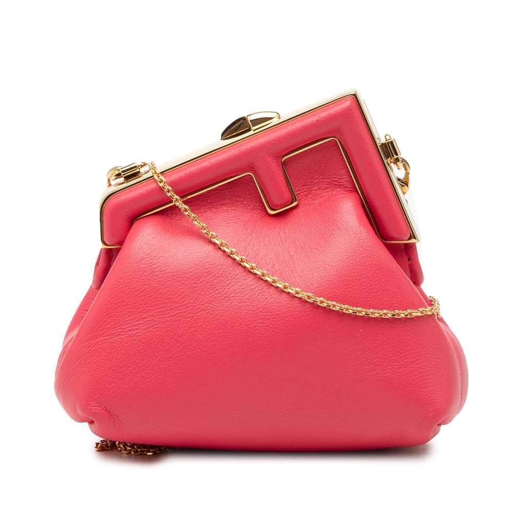 Fendi Nano Shiny Nappa First Bag Charm Crossbody Pink Leather Very good - Front View