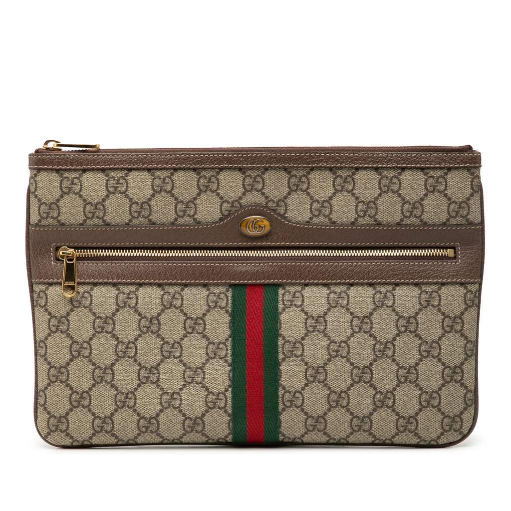 Gucci GG Supreme Web Ophidia Clutch Beige Very good - Front View