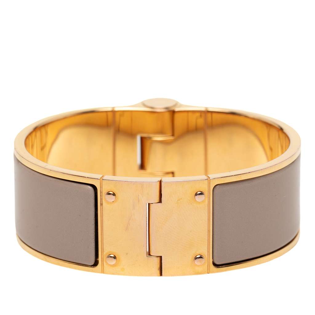 Hermès Wide Enamel Charniere Hinged Bracelet Brown Very good - Front View