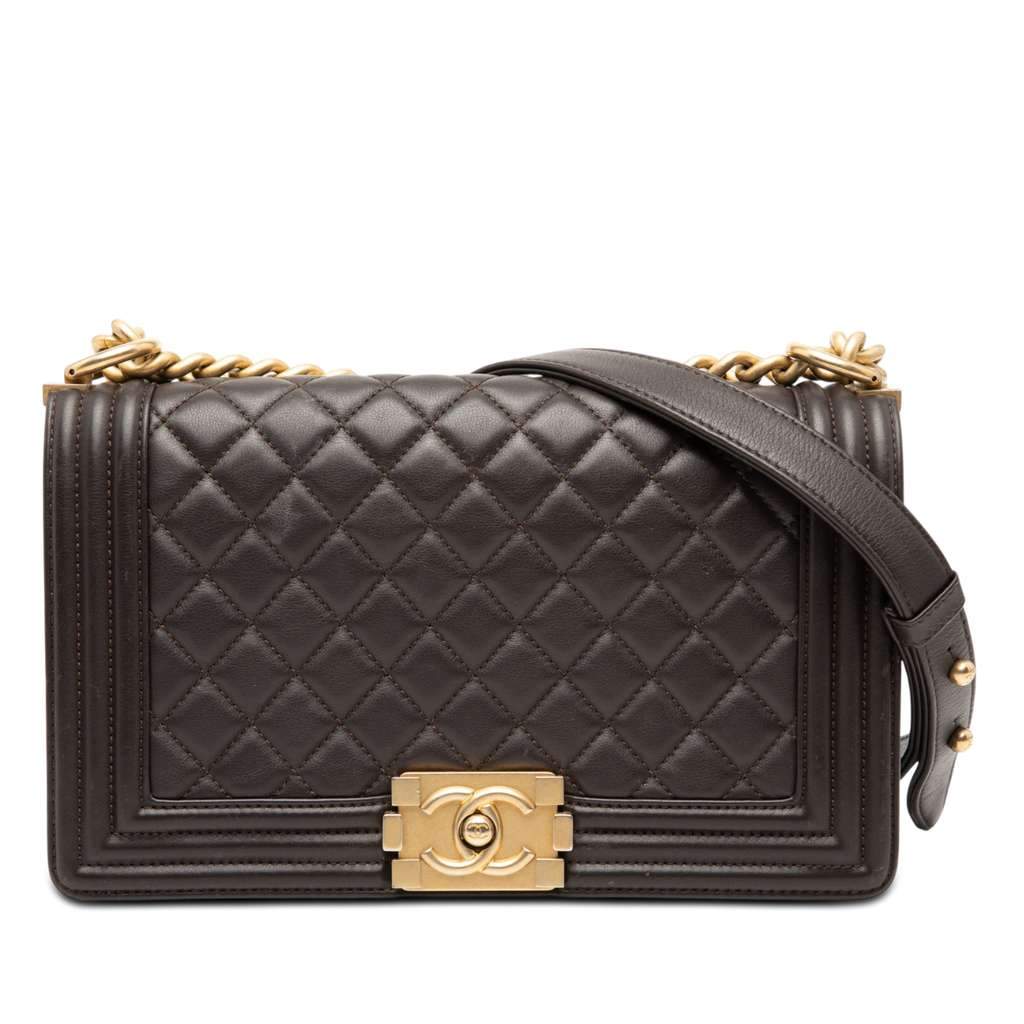 Chanel Old Medium Quilted Lambskin Boy Flap Brown Leather Very good - Front View
