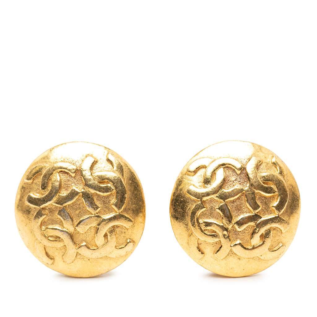 Chanel CC Gold Plated Round Clip On Earrings Gold Metal Very good - Front View