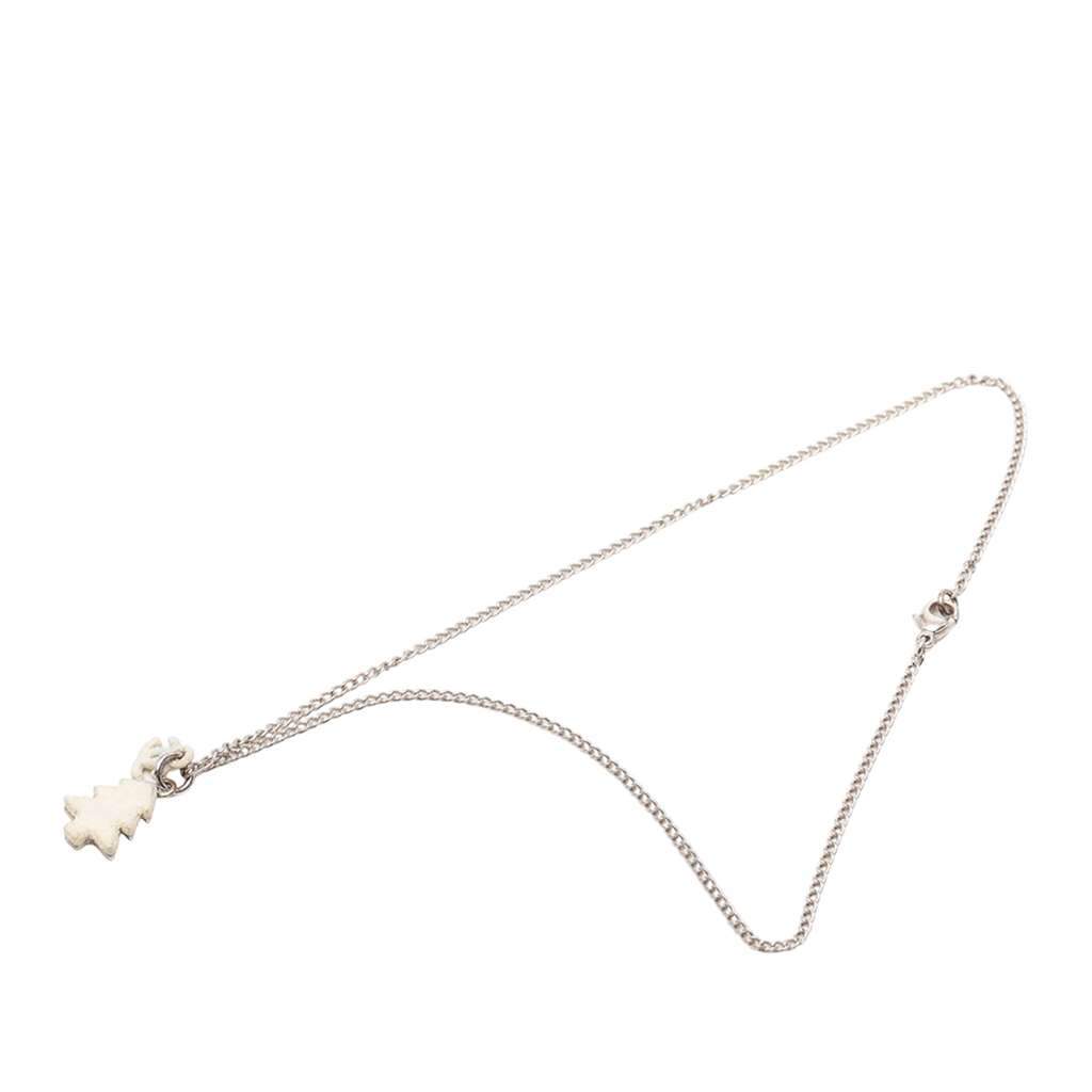 Chanel Silver Plated CC Christmas Tree Pendant Necklace Silver Metal Very good - Front View