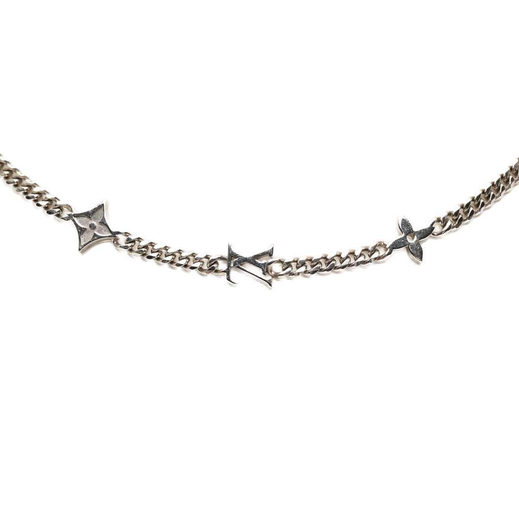 Louis Vuitton Brass Monogram Row Necklace Silver Brass Very good - Front View