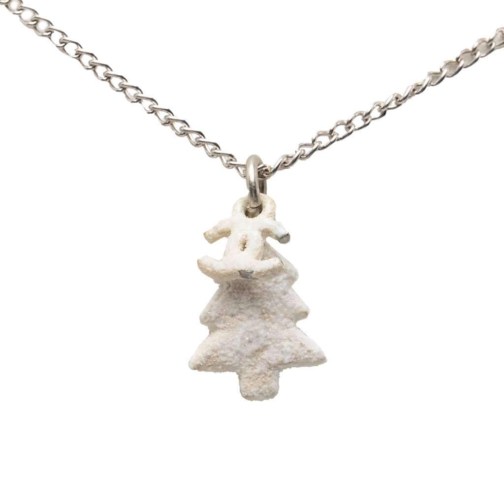 Chanel Silver Plated CC Christmas Tree Pendant Necklace Silver Metal Very good - Front View
