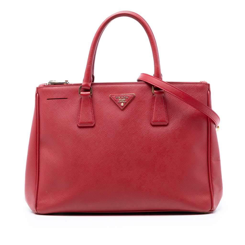 Prada Large Saffiano Lux Galleria Double Zip Satchel Red Leather Very good - Front View