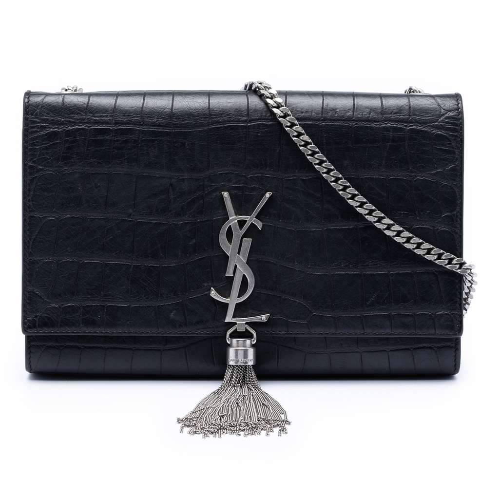 Saint Laurent Medium Croc Embossed Leather Kate Tassel Crossbody Black Leather Very good - Front View
