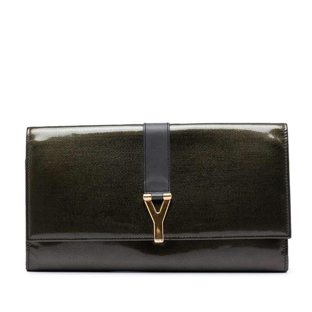 Saint Laurent Patent Chyc Ligne Travel Wallet Green Leather Very good - Front View