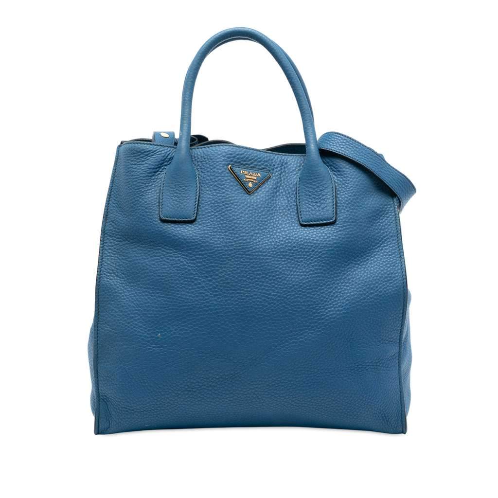 Prada Vitello Daino Open Convertible Tote Blue Leather Very good - Front View