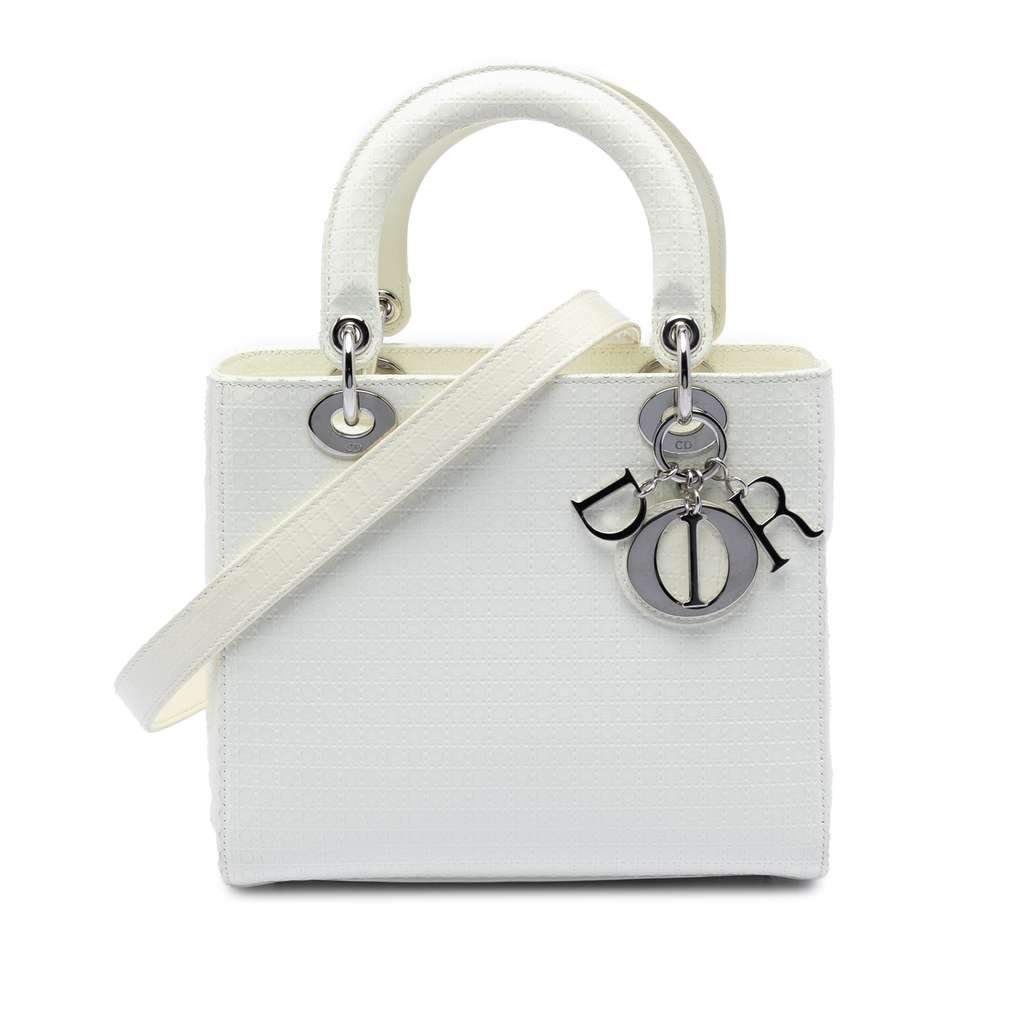 Dior Medium Patent Microcannage Lady Dior White Leather Very good - Front View